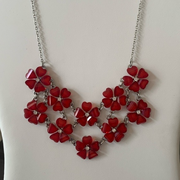 Faceted Red Flower Statement Necklace - Picture 6 of 6